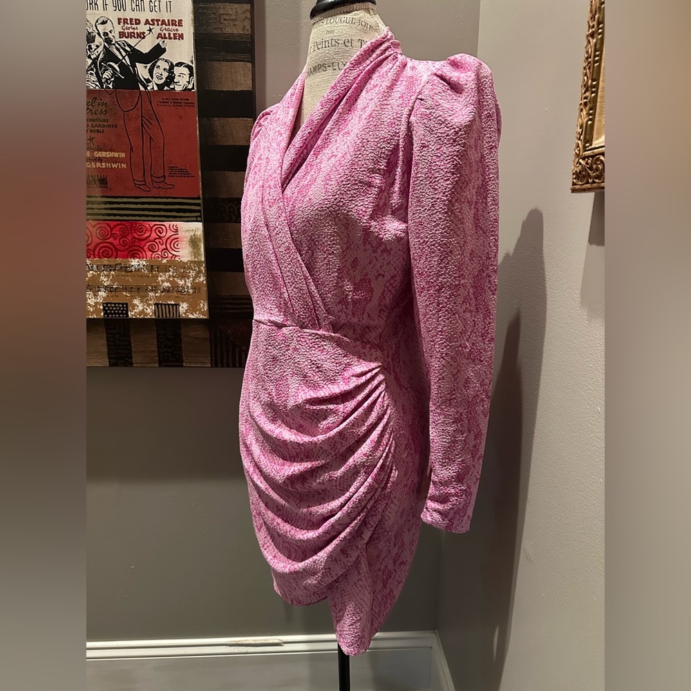 Retro 80’s Pink Puff-Sleeve Mini Dress - Snakeskin Print EUC - Picture 3 of 11